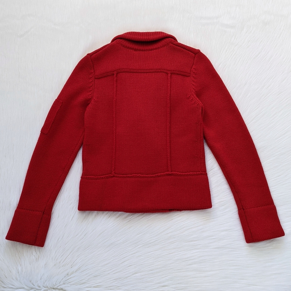 Anthropologie One Girl Who Red Wool Knit Sweater Moto Jacket | Size S - Picture 10 of 15